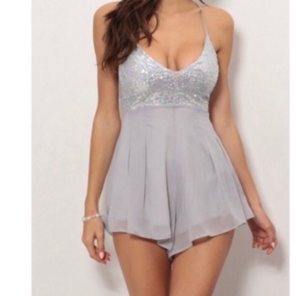 Lucy in the sky grey sequin romper